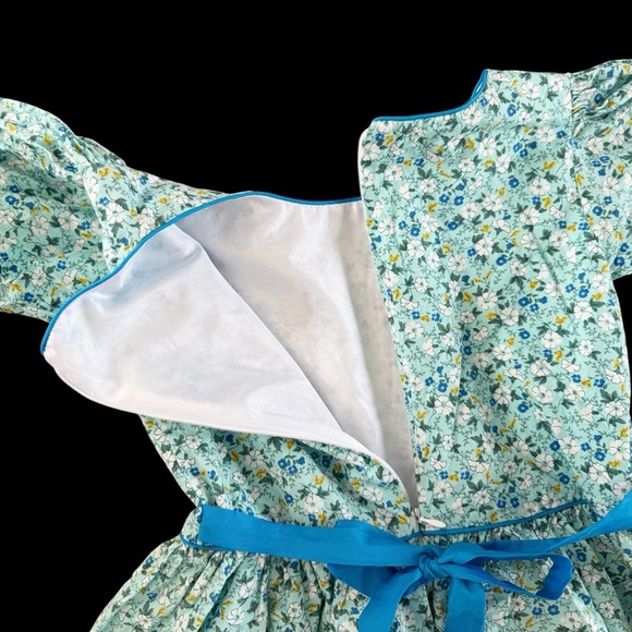 Vintage girls dress spring summer Floral Blue Green Dress sz 6 7 1014 - Picture 12 of 13